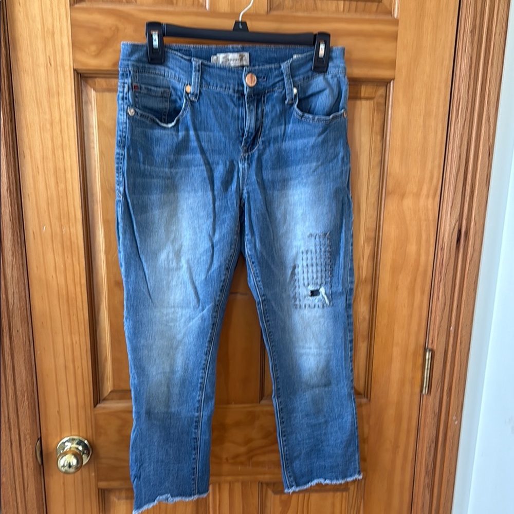 Seven7 Blue Ankle Cropped Jeans with Distressed Details